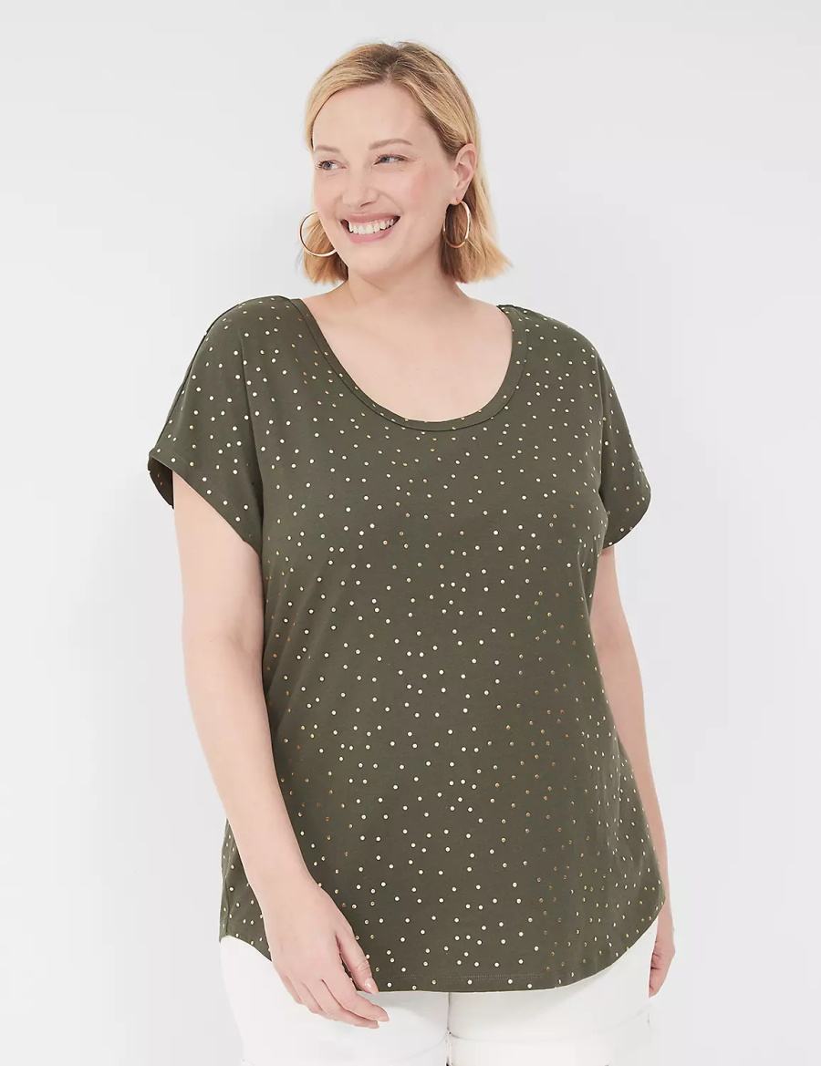 Women Lane Bryant Shimmer Foil Strappy-Back Tee T Shirts Green | LZJ5748YC