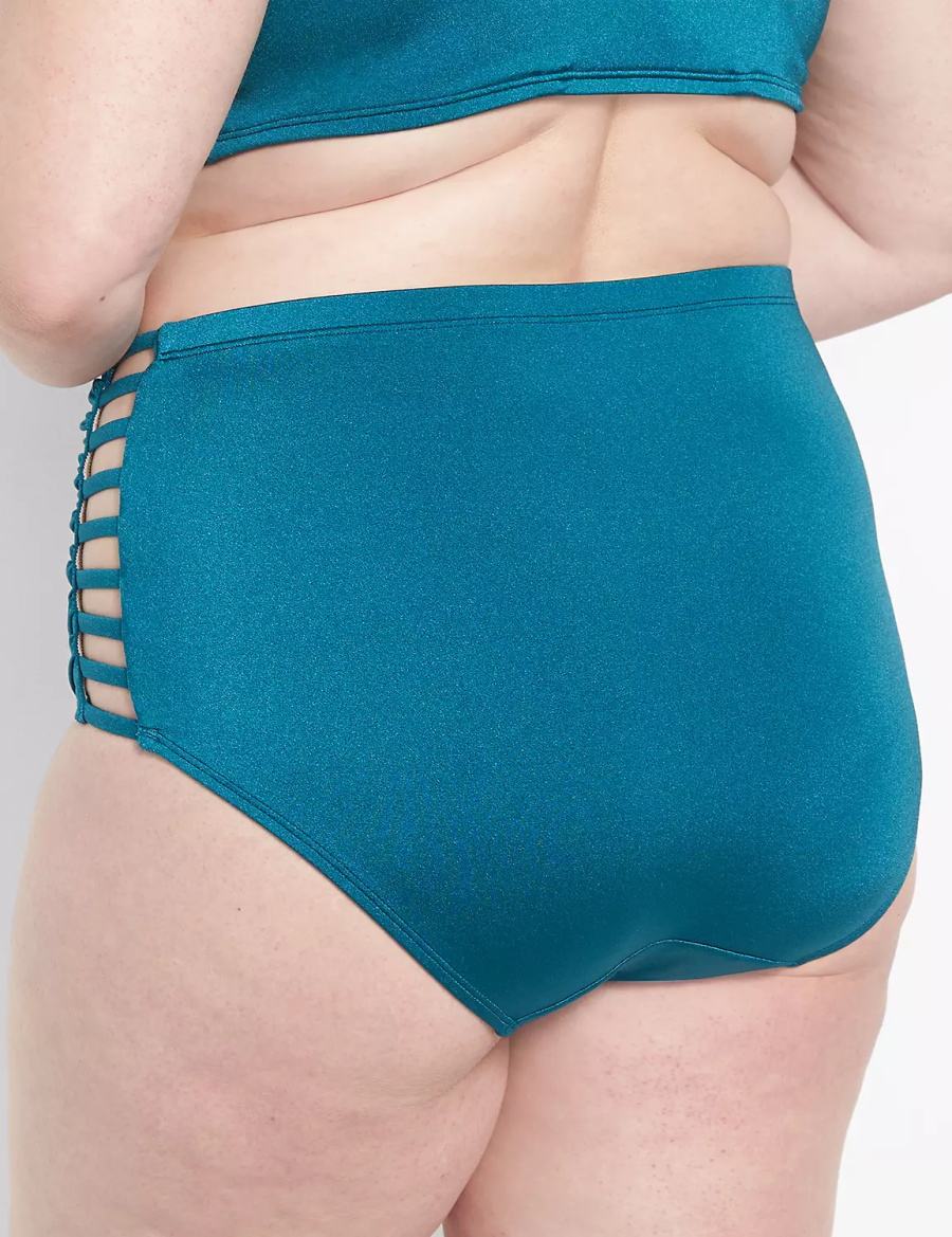 Women Lane Bryant Shimmer Strappy Ruched-Side Swim Briefs Blue | QEI6068LJ