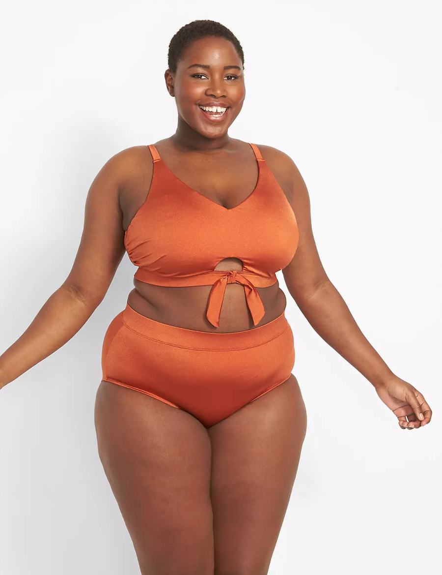 Women Lane Bryant Shimmer Swim Briefs Orange | CQR7861LJ