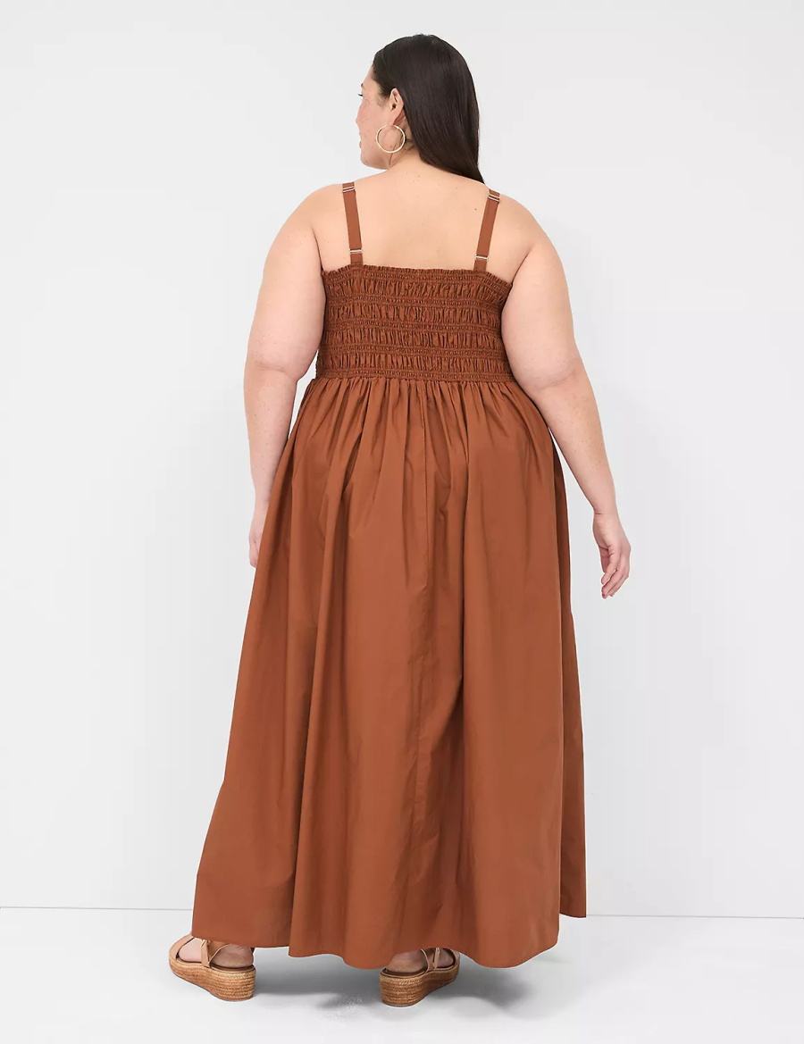 Women Lane Bryant Shirred-Bodice Square-Neck Maxi Dress Brown | AZY434II