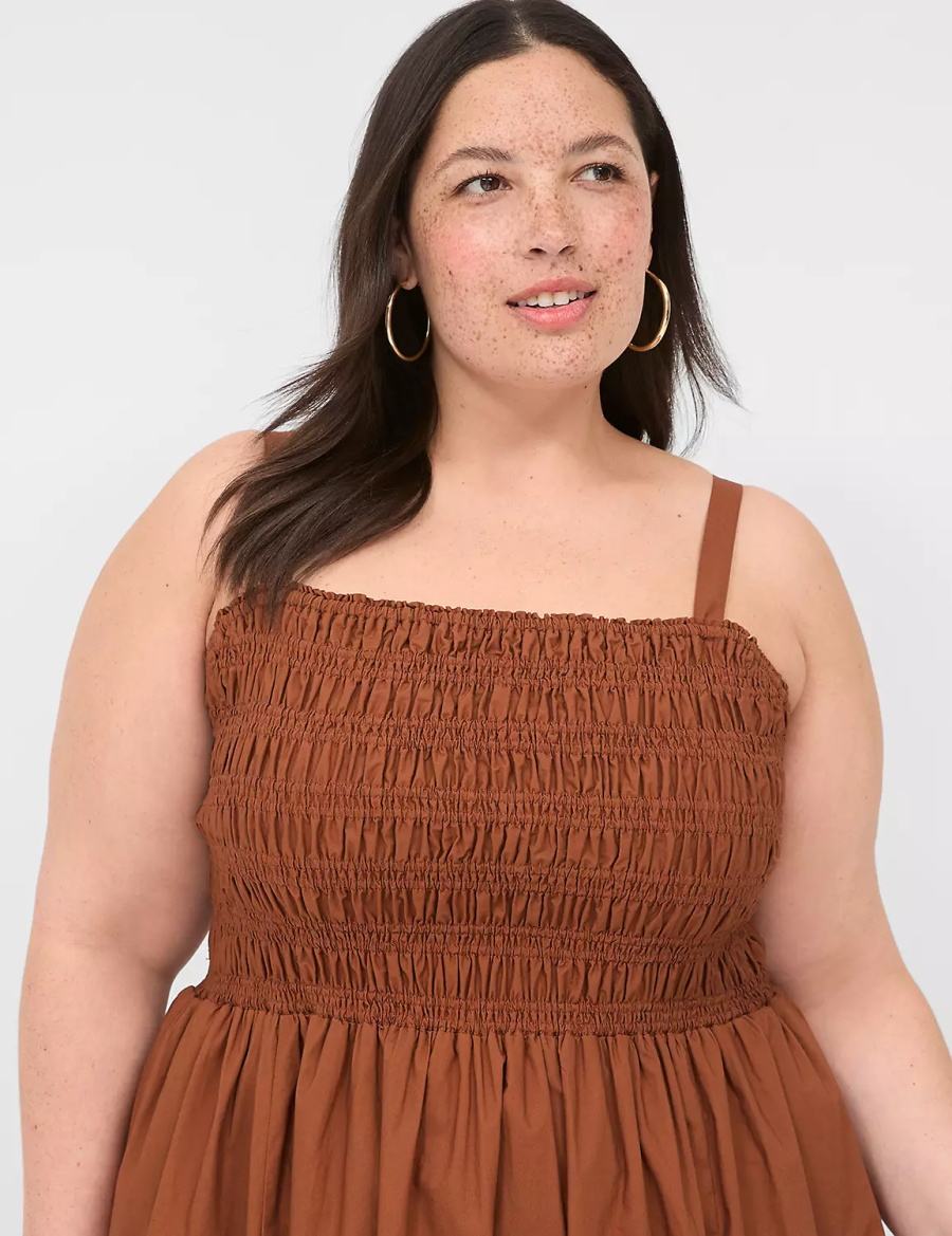 Women Lane Bryant Shirred-Bodice Square-Neck Maxi Dress Brown | AZY434II