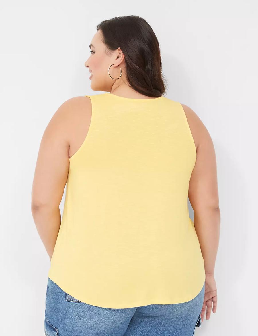 Women Lane Bryant Shirred-Shoulder V-Neck Tank Top Yellow | ELD3724OZ