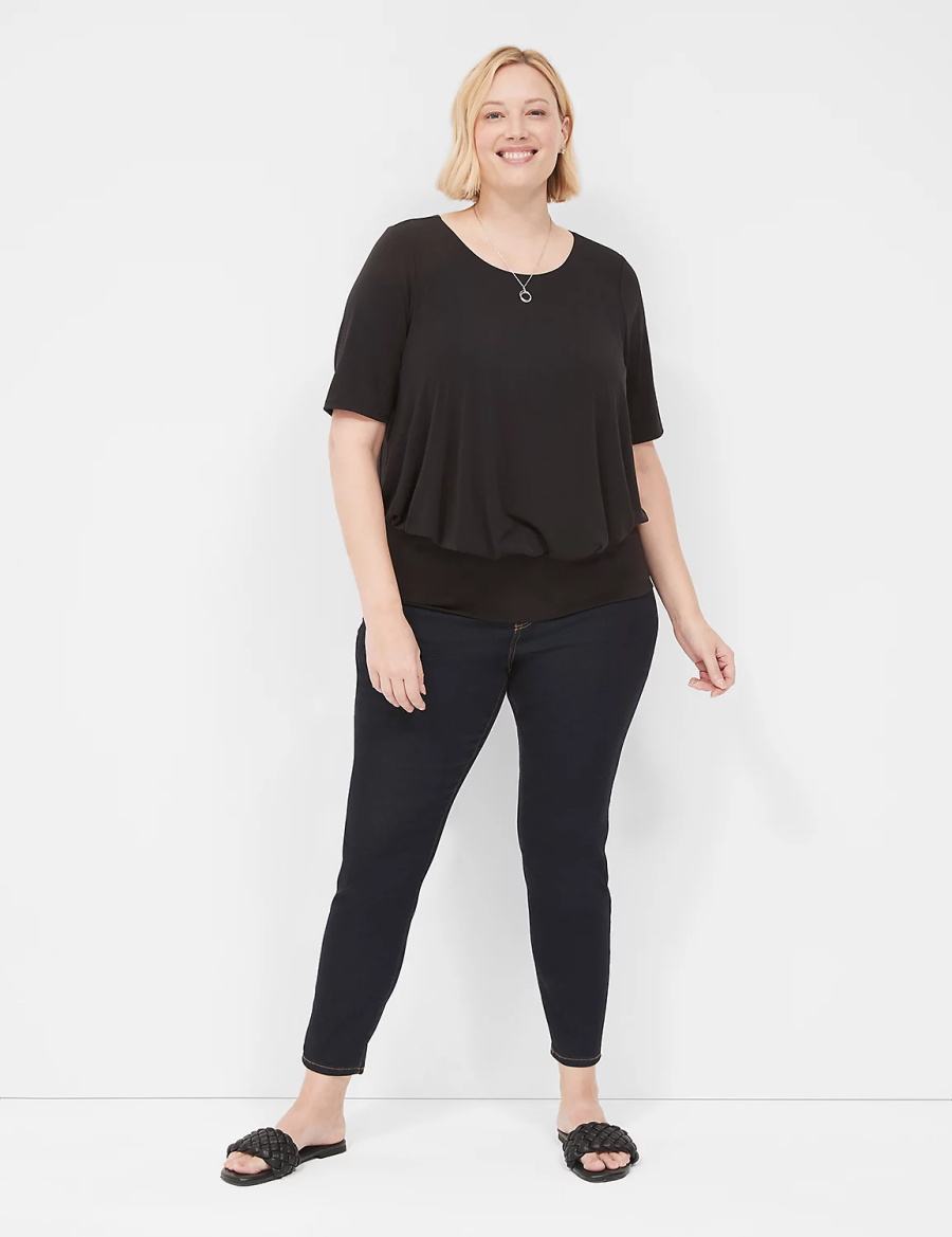 Women Lane Bryant Short-Sleeve Banded-Bottom Top T Shirts Black | LRW3114LF