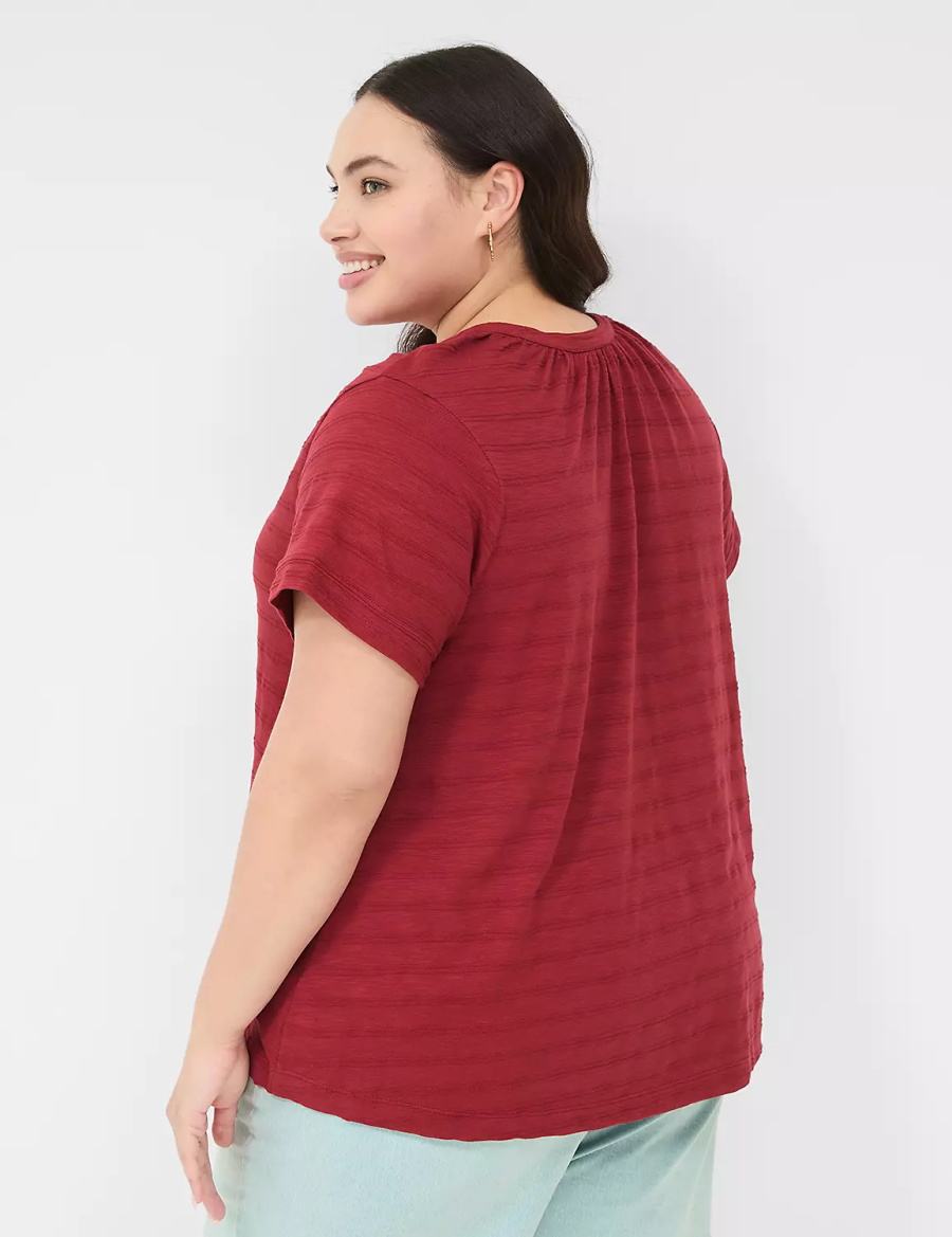 Women Lane Bryant Short-Sleeve Button-Down Top T Shirts Deep Red | JTF829WN