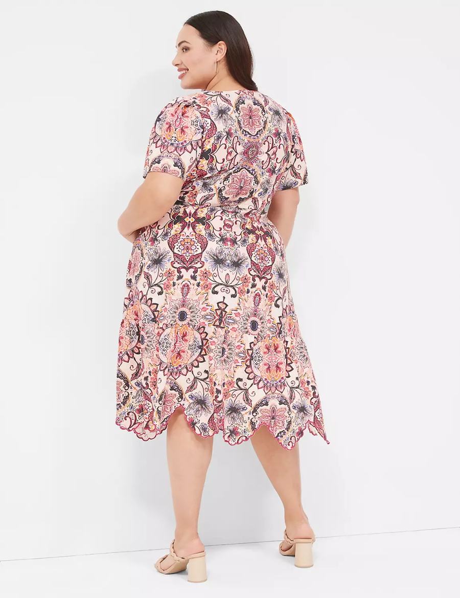 Women Lane Bryant Short-Sleeve Scallop-Hem Midi Dress Multicolor | EJQ1378PF