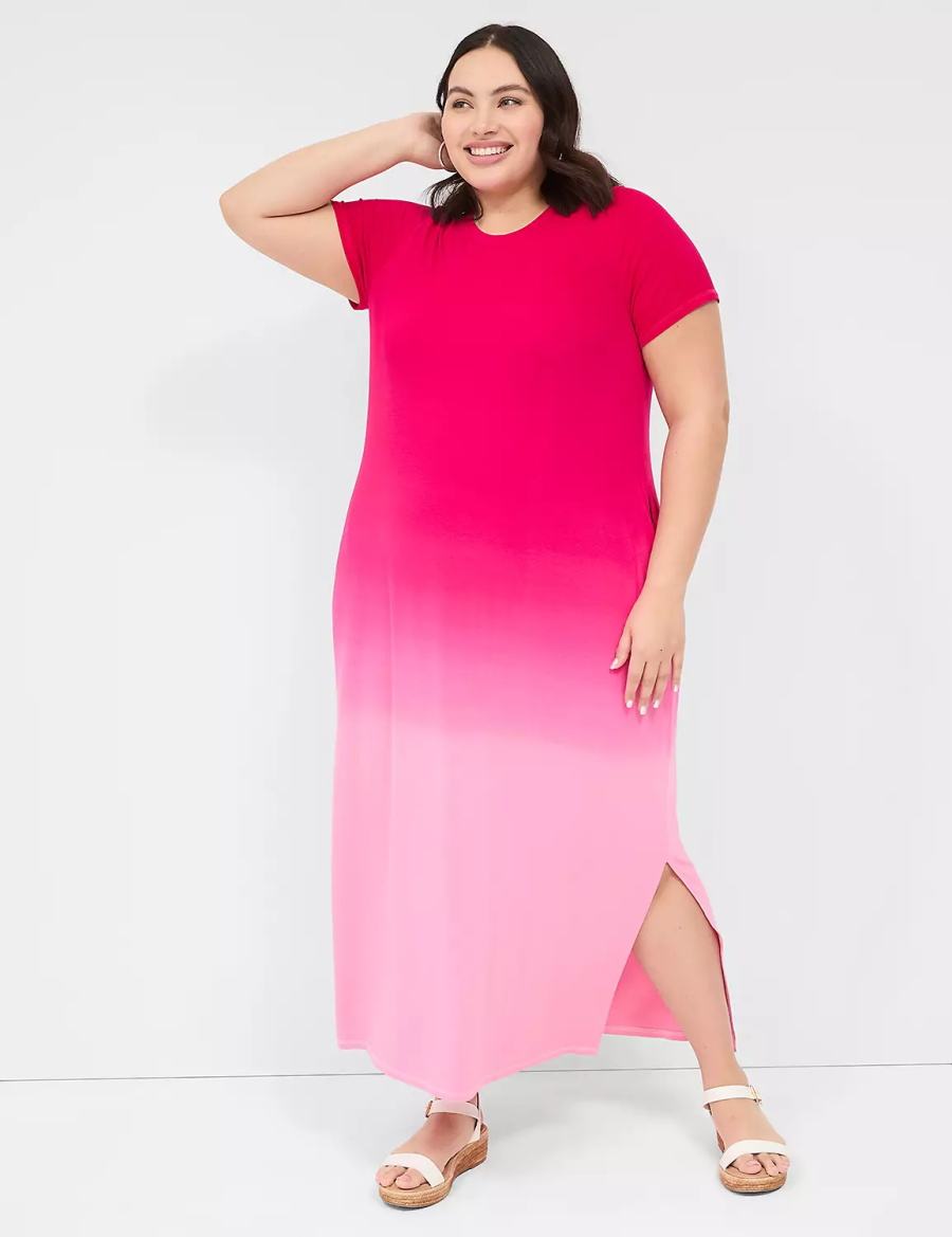 Women Lane Bryant Short-Sleeve Side-Slit Tie Dye Maxi Dress Red | GMK7324DA