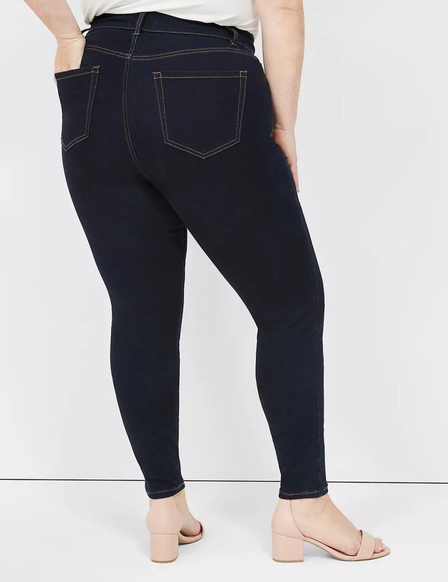 Women Lane Bryant Signature Fit Sateen Skinny Jeans Dark Blue | QZK1323KU