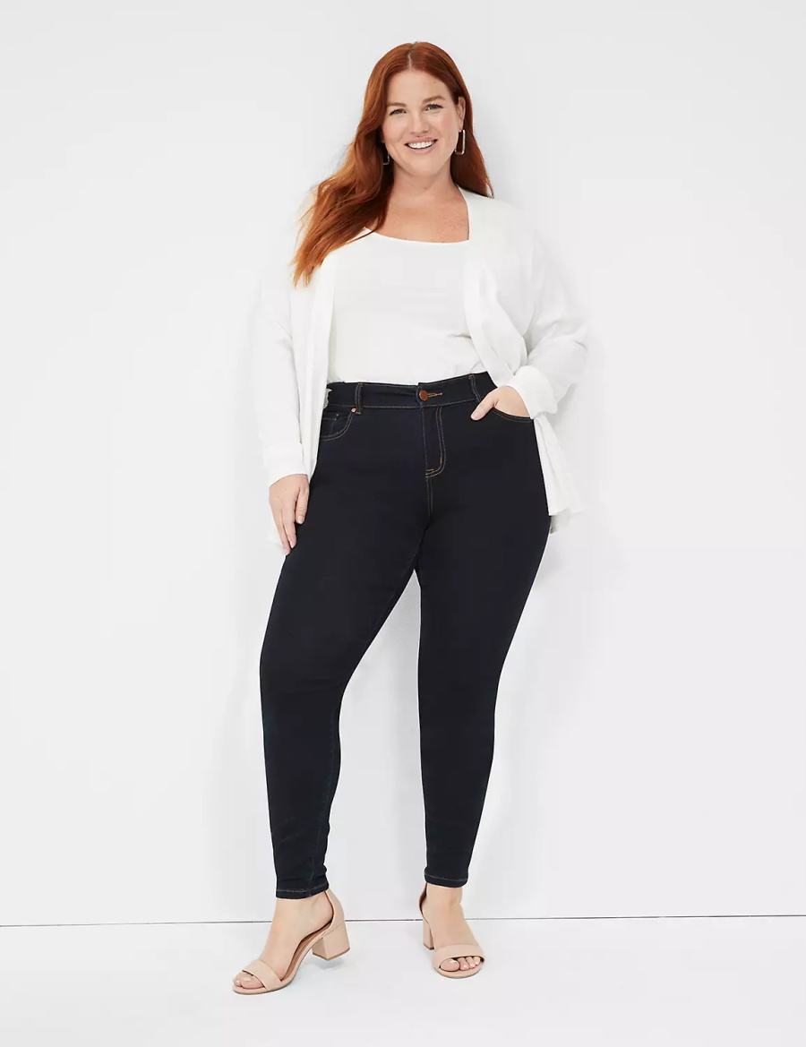 Women Lane Bryant Signature Fit Sateen Skinny Jeans Dark Blue | QZK1323KU