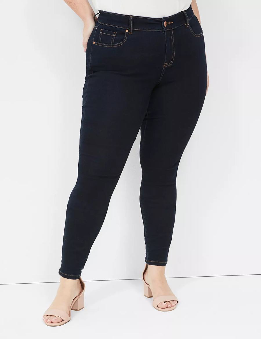 Women Lane Bryant Signature Fit Sateen Skinny Jeans Dark Blue | QZK1323KU