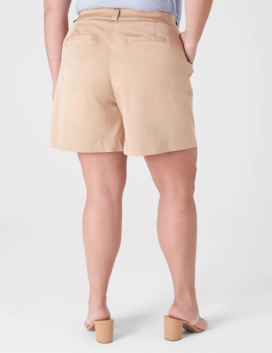 Women Lane Bryant Silky Chino City Shorts Beige | HTZ6215RX