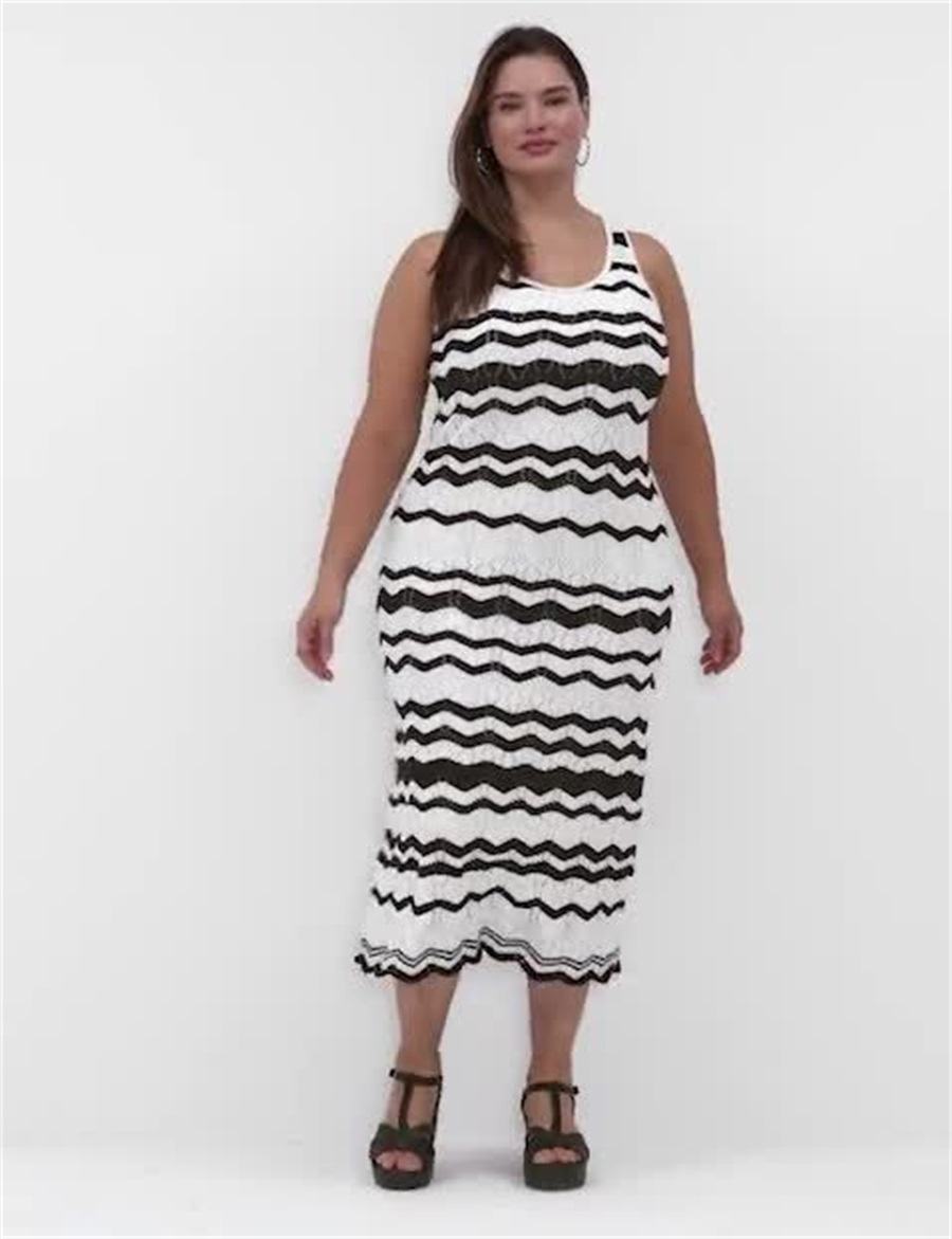 Women Lane Bryant Sleeveless Chevron Stripe Sweater Knitted Dress Black White Stripes | CRJ4763RR