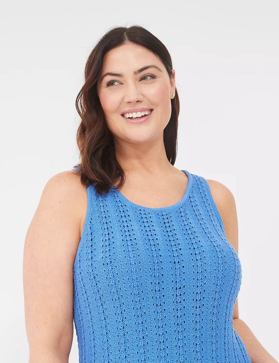 Women Lane Bryant Sleeveless Scoop-Neck Midi Sweater Knitted Dress Blue | VHX26100KQ