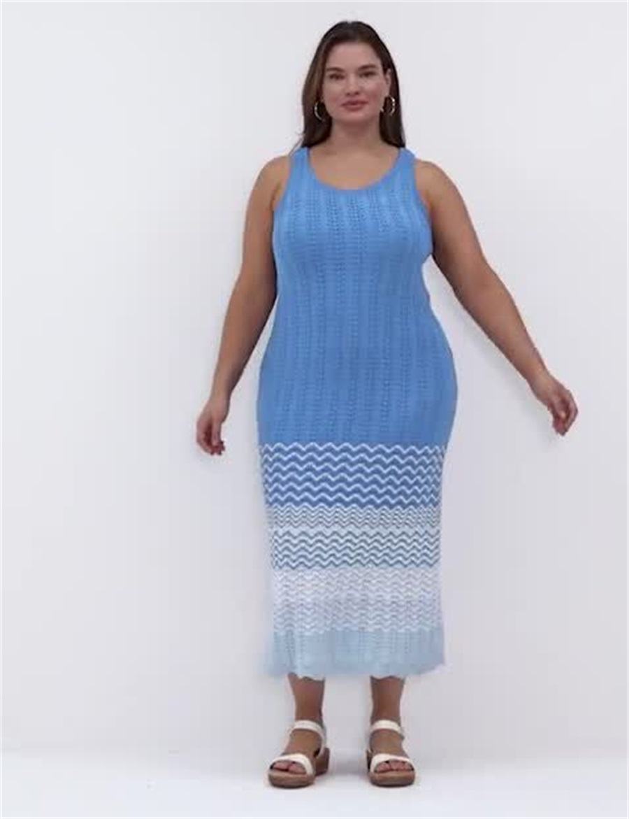 Women Lane Bryant Sleeveless Scoop-Neck Midi Sweater Knitted Dress Blue | VHX26100KQ