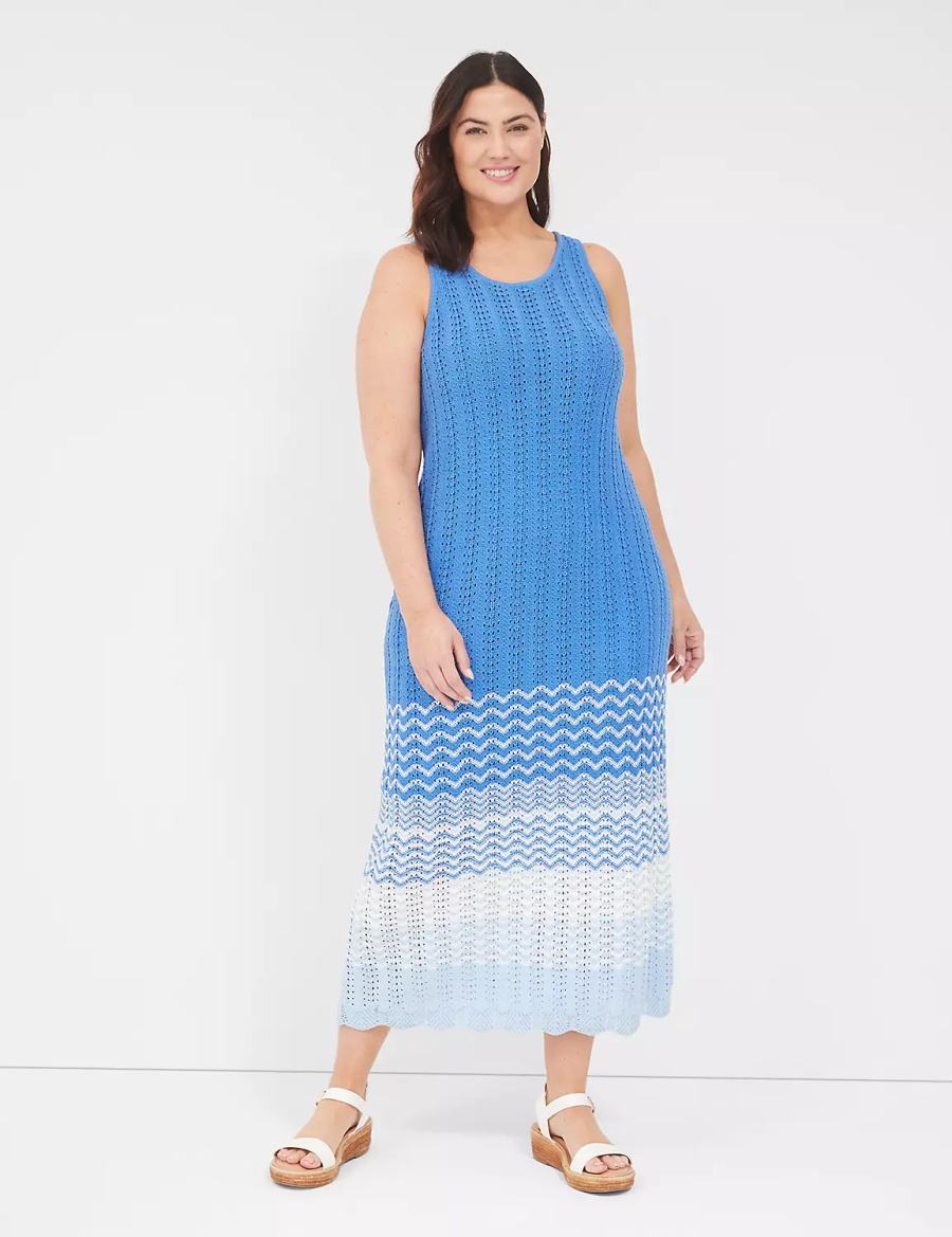 Women Lane Bryant Sleeveless Scoop-Neck Midi Sweater Knitted Dress Blue | VHX26100KQ