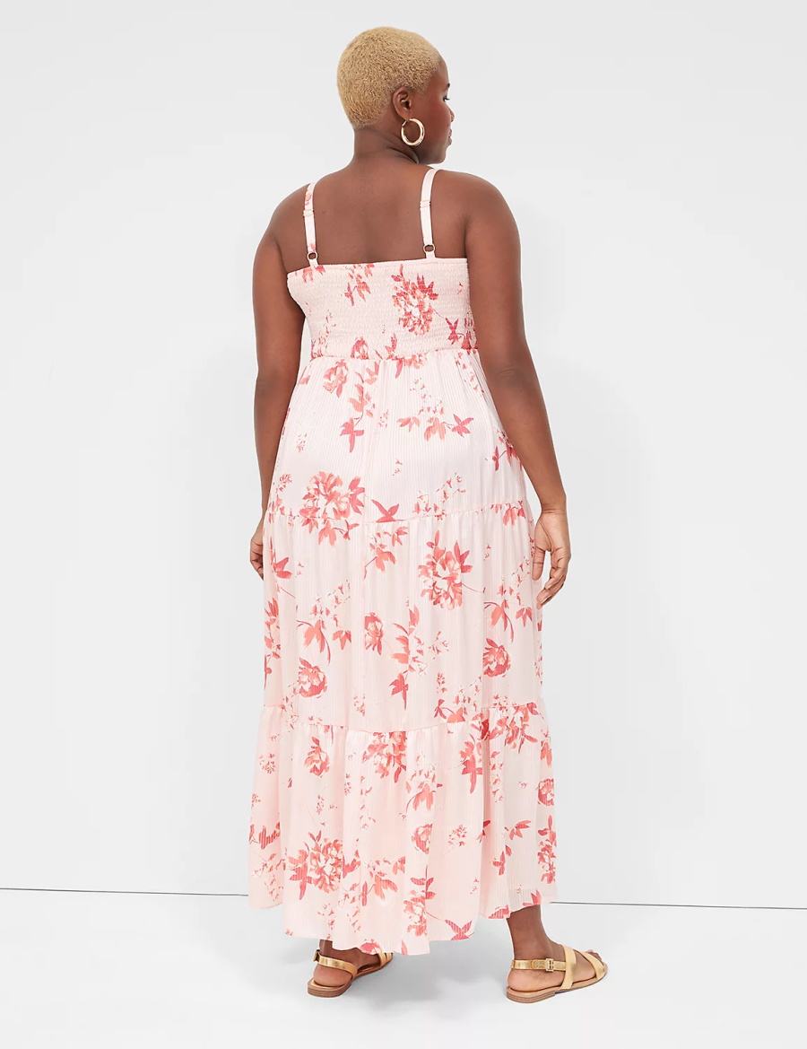 Women Lane Bryant Sleeveless Tiered Maxi Dress White Pink | EYJ8318IX