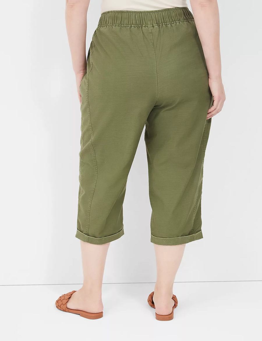 Women Lane Bryant Slub Pull-On Crop Pants Green | GCZ742SU