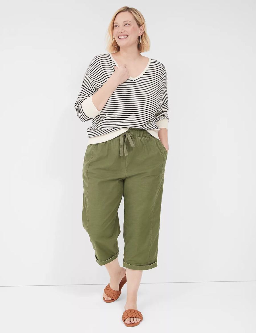 Women Lane Bryant Slub Pull-On Crop Pants Green | GCZ742SU