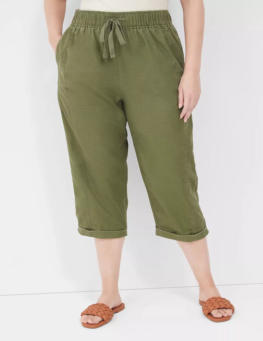 Women Lane Bryant Slub Pull-On Crop Pants Green | GCZ742SU