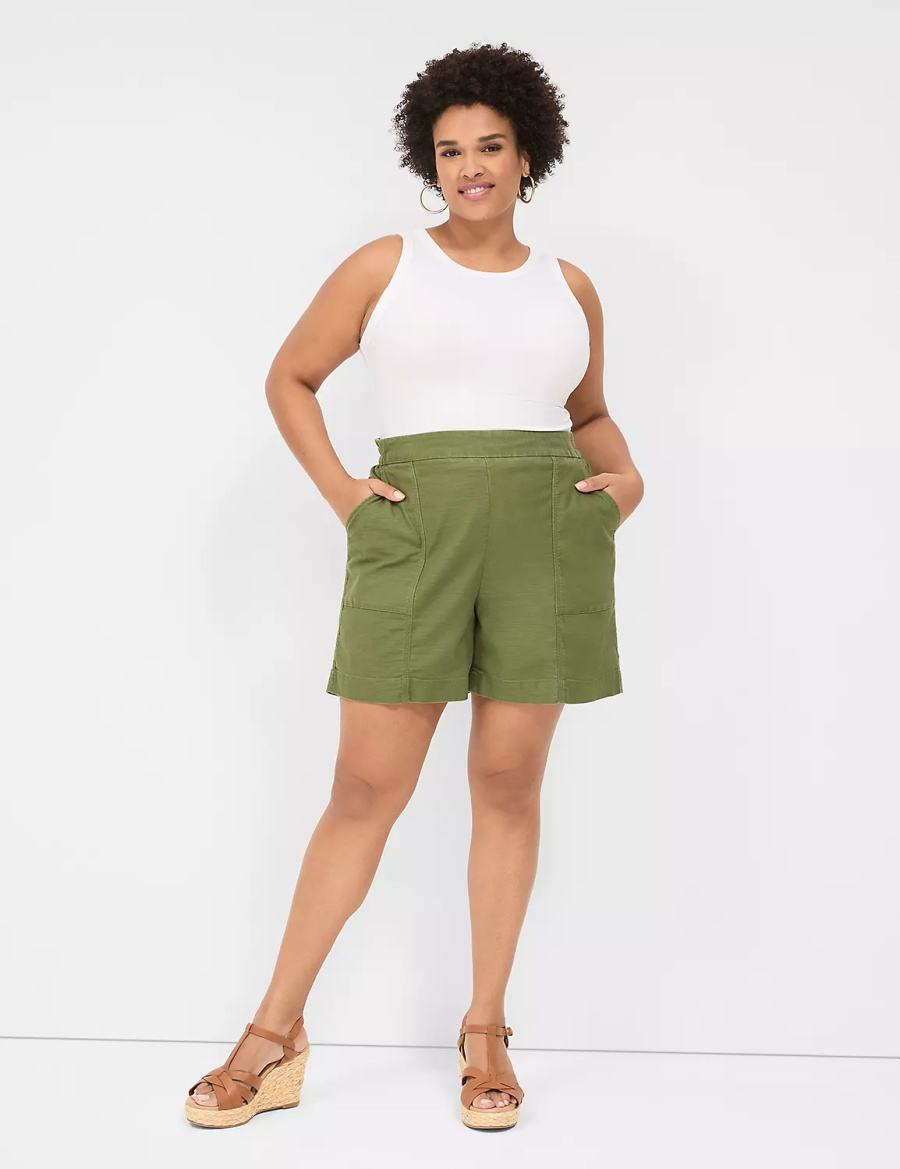 Women Lane Bryant Slub Pull-On Shorts Green | EUW2723OY