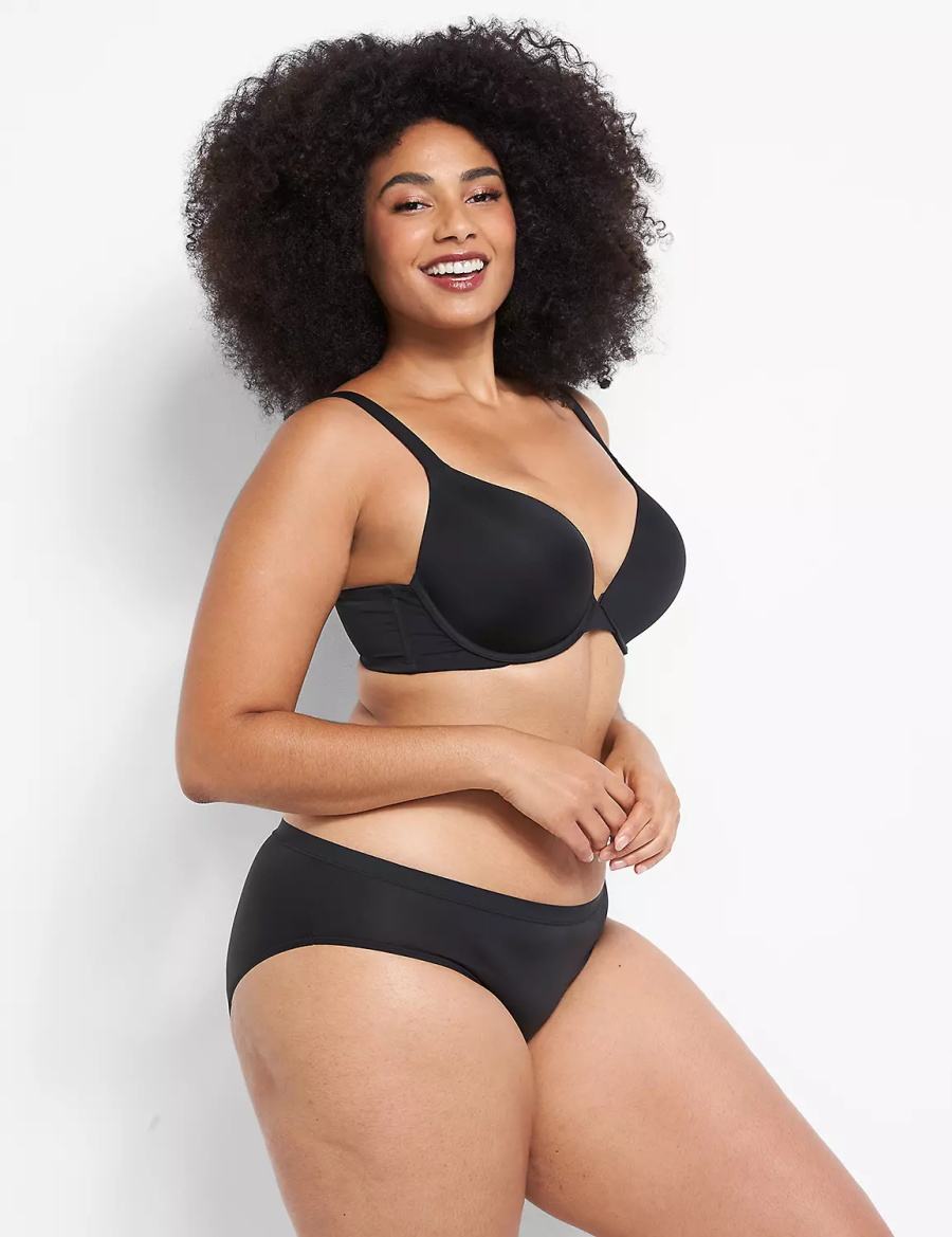 Women Lane Bryant Smooth Boost Plunge Bralettes Black | TTR646SQ