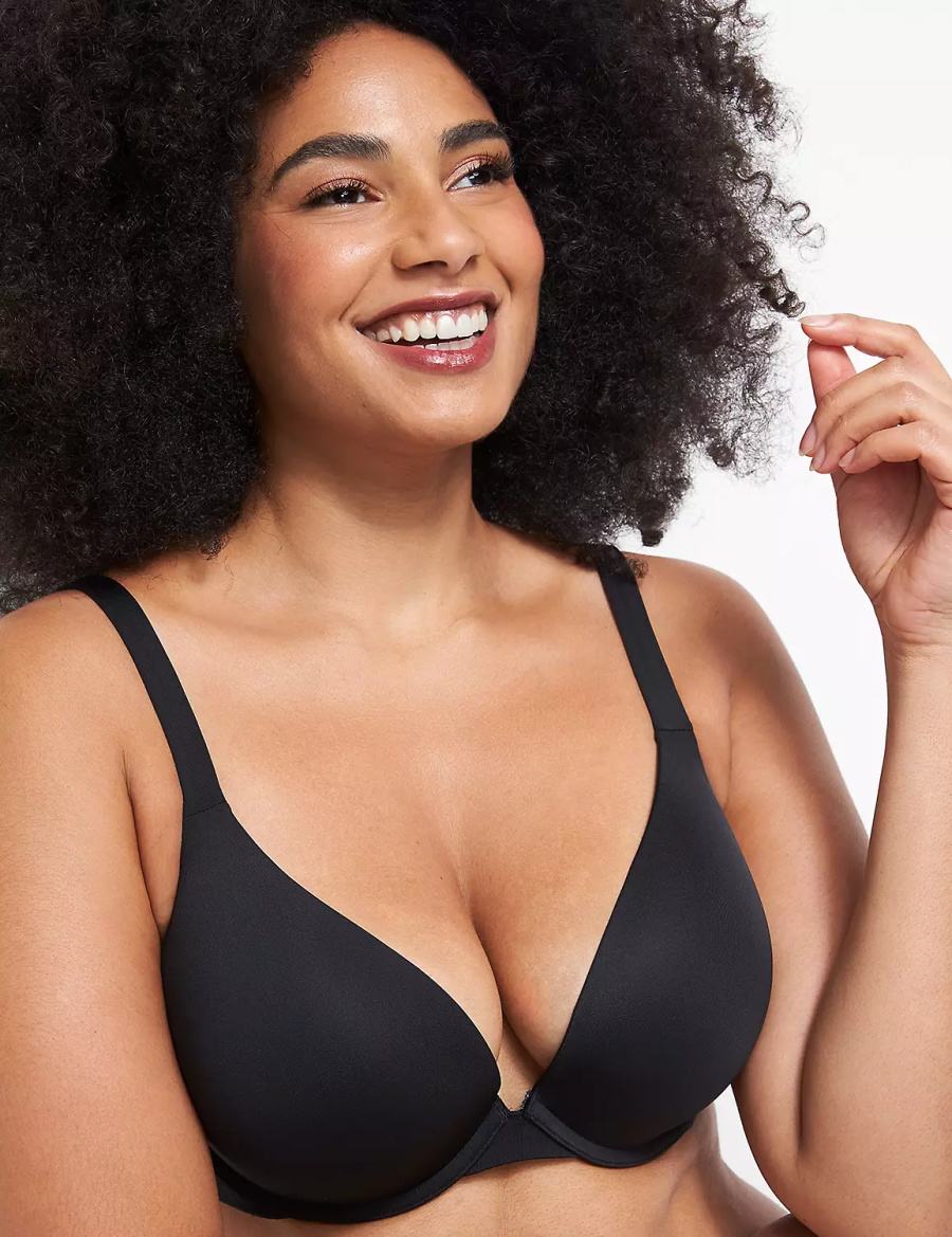 Women Lane Bryant Smooth Boost Plunge Bralettes Black | TTR646SQ