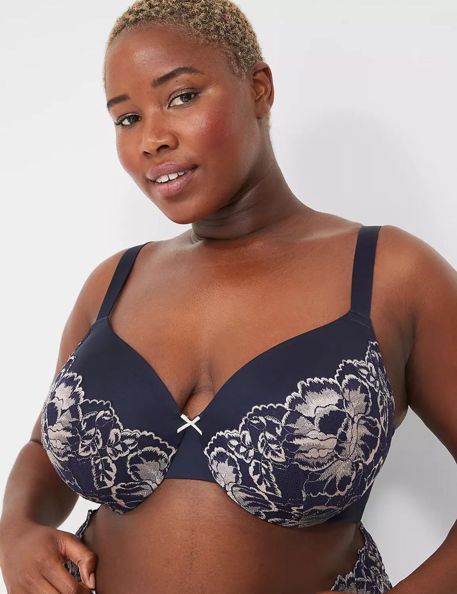 Women Lane Bryant Smooth Lightly Lined Full Coverage With Lace Bralettes Blue | BKA1615NR