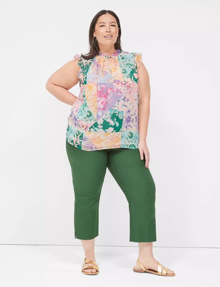 Women Lane Bryant Split-Neck Popover Tank Top Green Multicolor | VMD9420EL