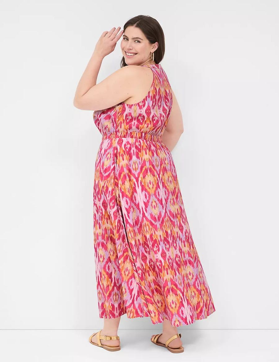 Women Lane Bryant Split-Neck Tie-Waist Maxi Dress Pink | SGS2547UD