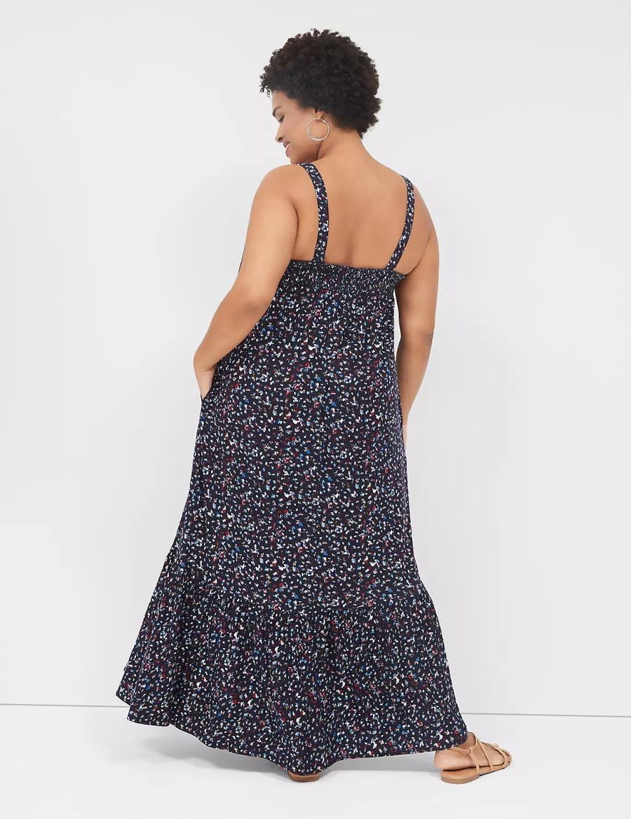 Women Lane Bryant Square-Neck Convertible-Strap Maxi Dress Dark Blue | FDY745JW