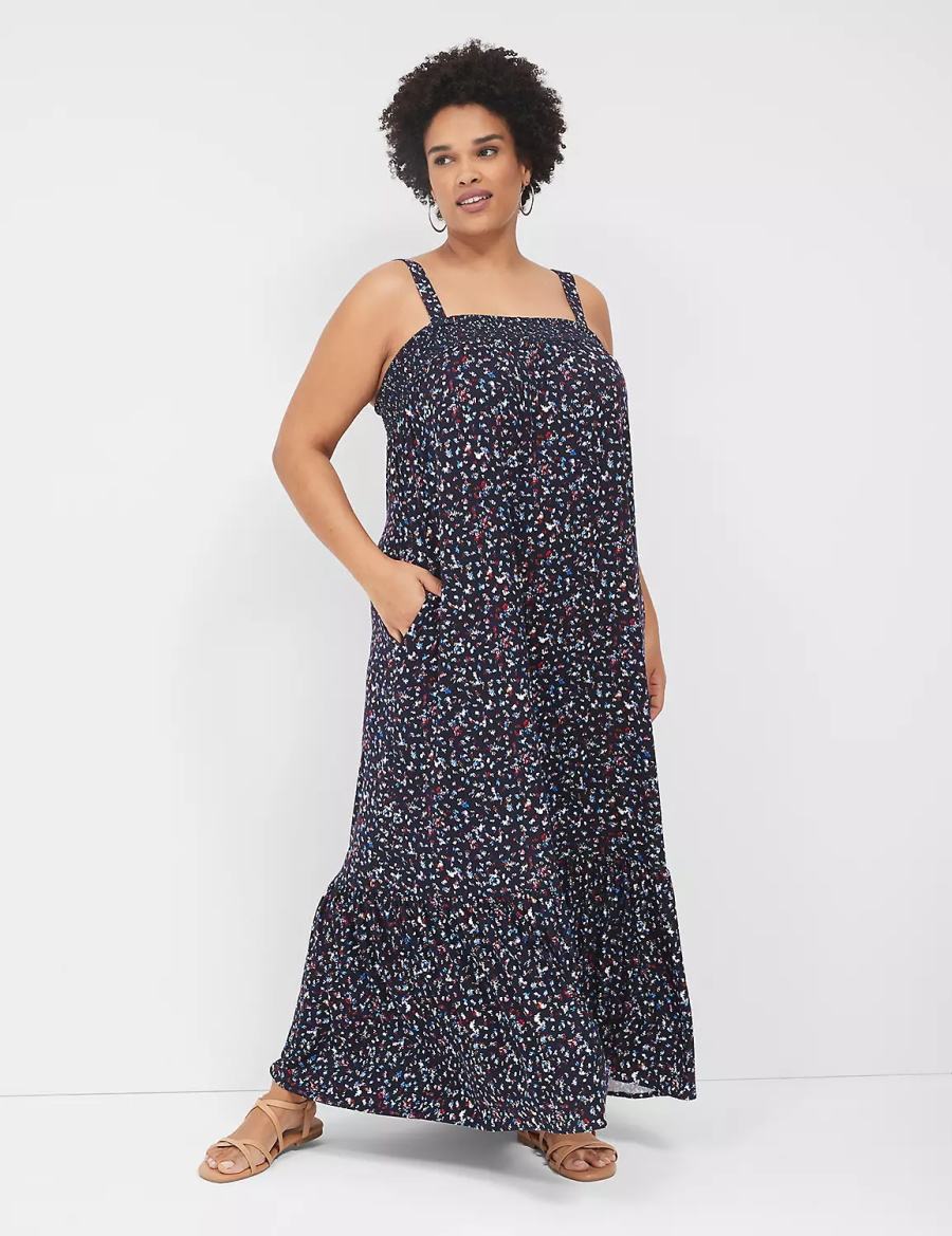 Women Lane Bryant Square-Neck Convertible-Strap Maxi Dress Dark Blue | FDY745JW