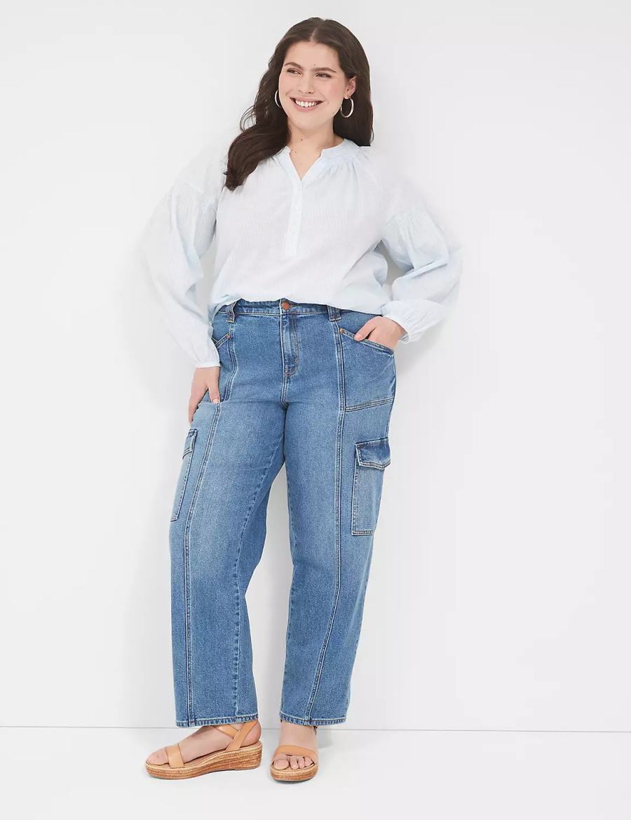 Women Lane Bryant Straight Cargo Jeans Blue | XPO9975KP