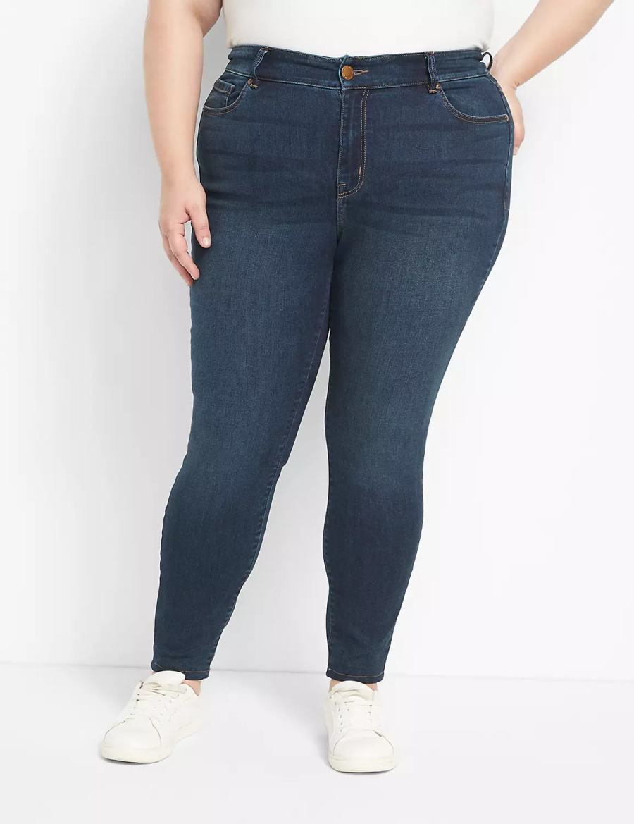 Women Lane Bryant Straight Fit High-Rise Skinny Jeans Dark Blue | MPO6192BA