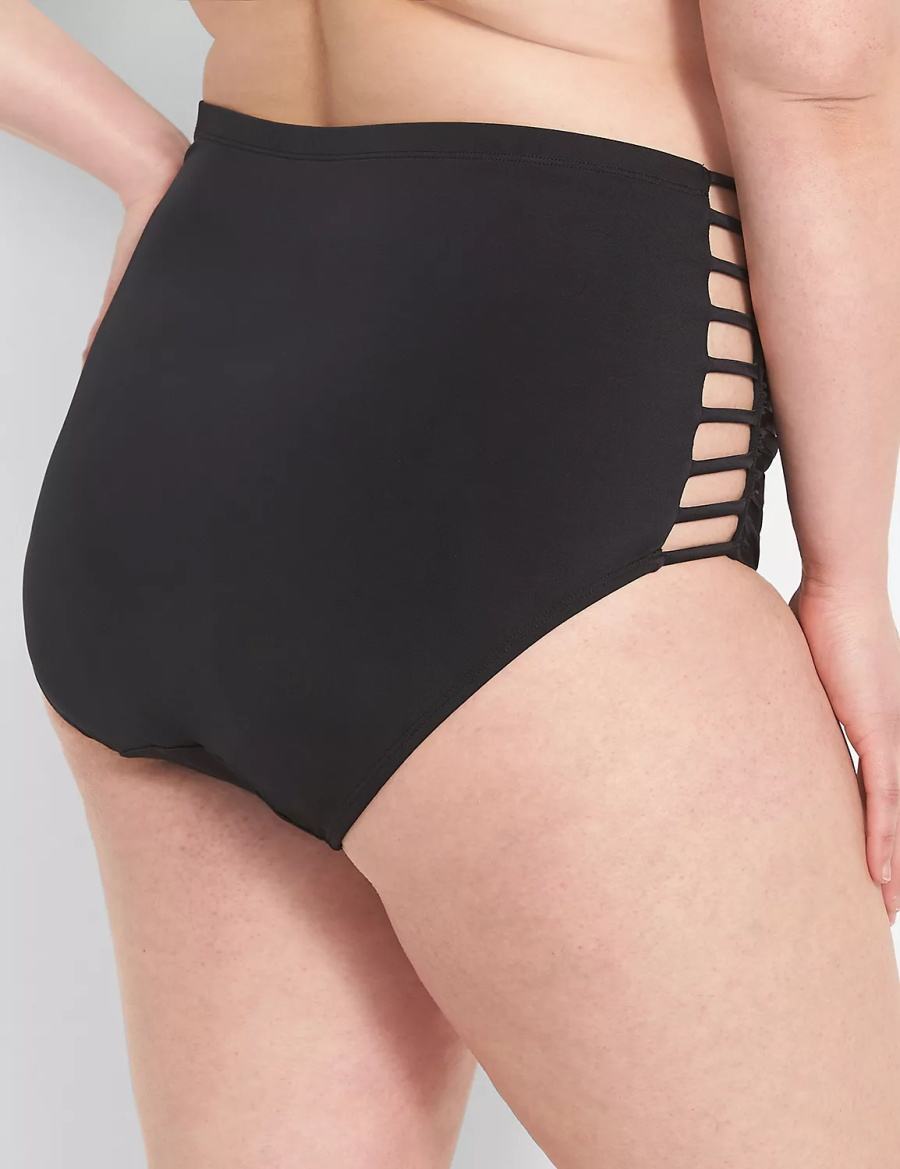 Women Lane Bryant Strappy Ruched-Side High-Waist Swim Briefs Black | CUV2413UZ