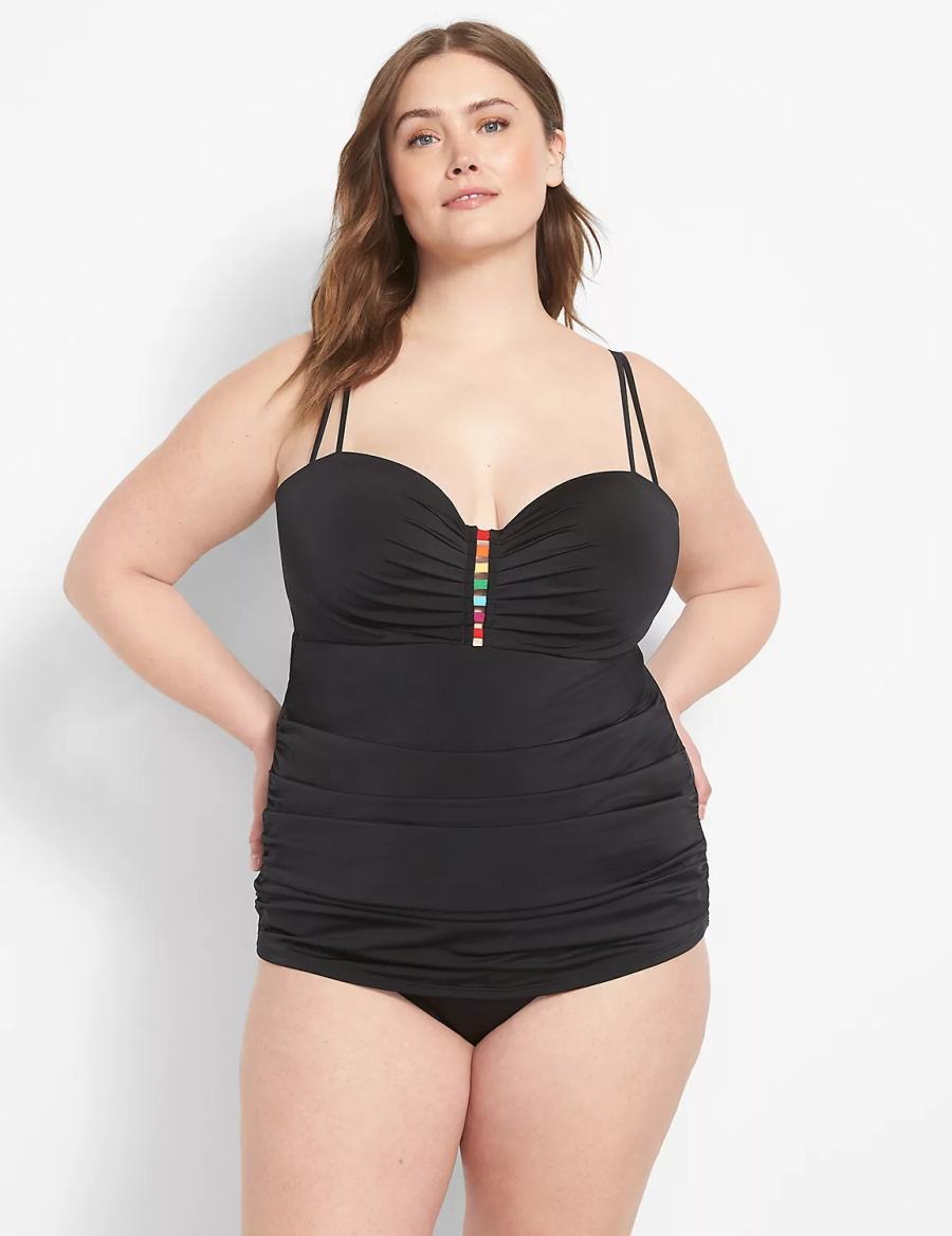 Women Lane Bryant Strappy Ruched-Side High-Waist Swim Briefs Black | CUV2413UZ