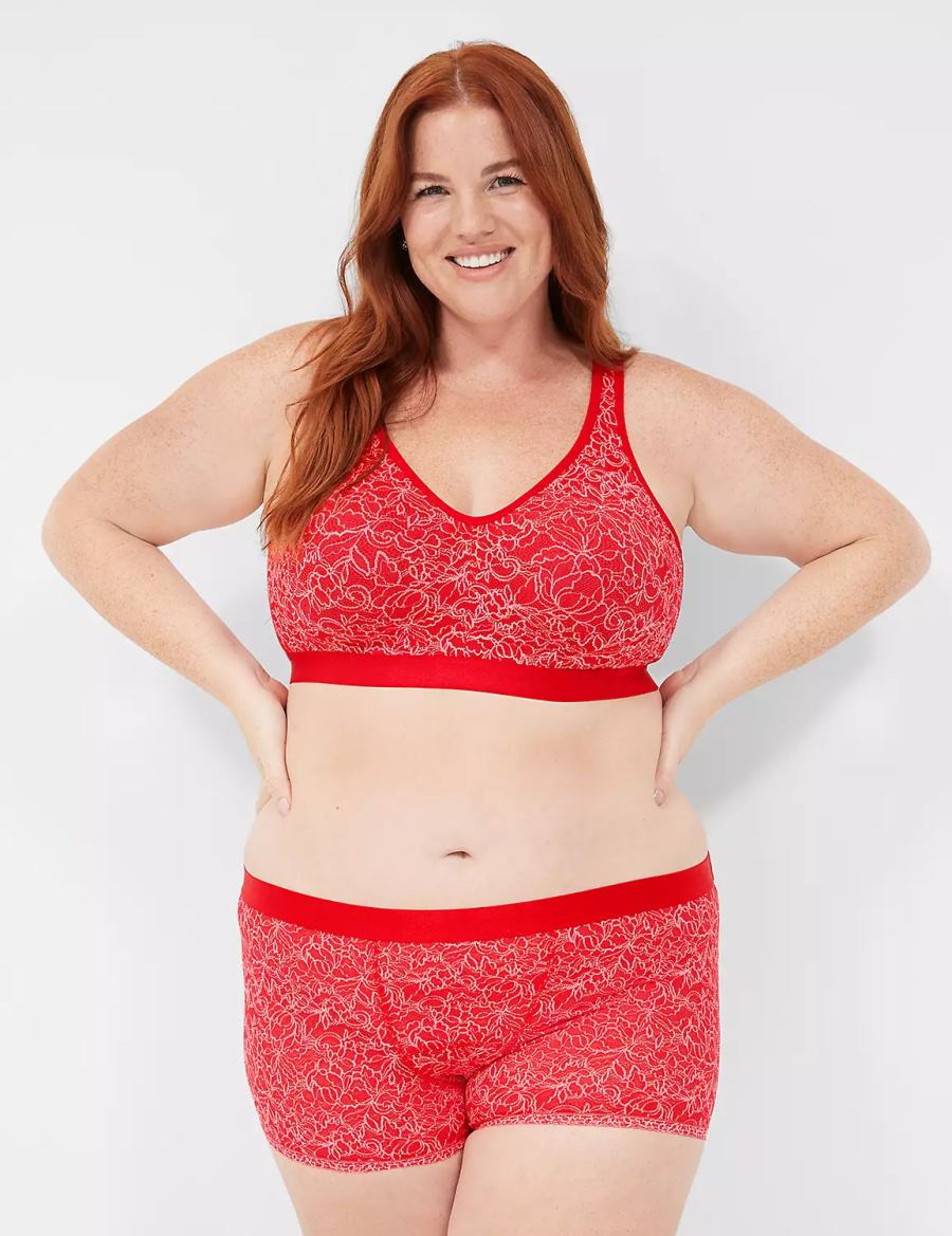 Women Lane Bryant Stretch Lace Boyfriend Briefs Red | QEO5046TK