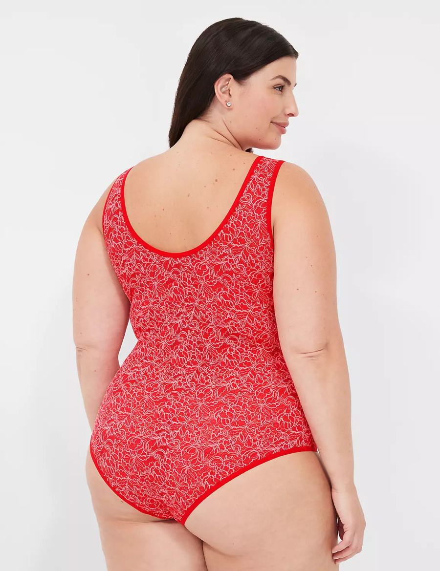 Women Lane Bryant Stretch Lace Cross-Dyed Bodysuit Red | PWA2886FZ