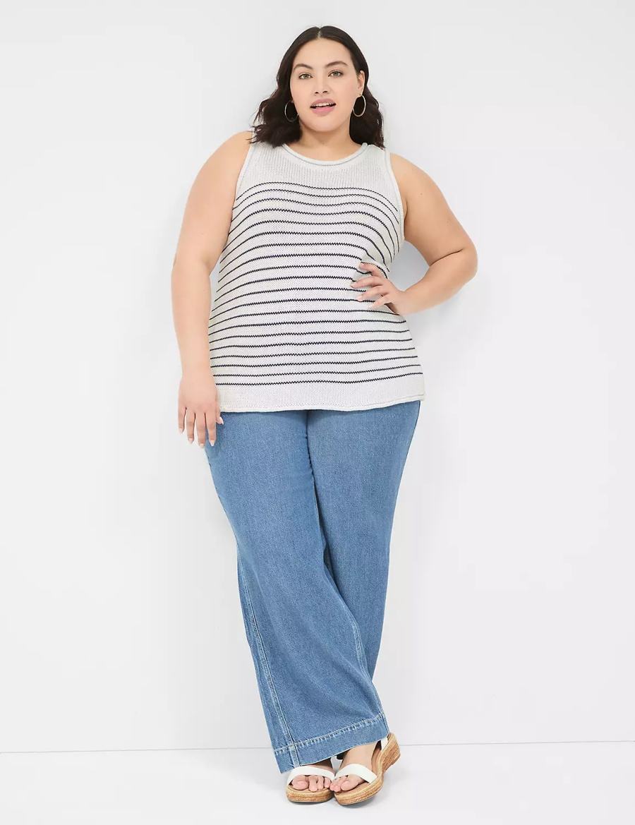 Women Lane Bryant Striped Tank Top White | PGC4942IW