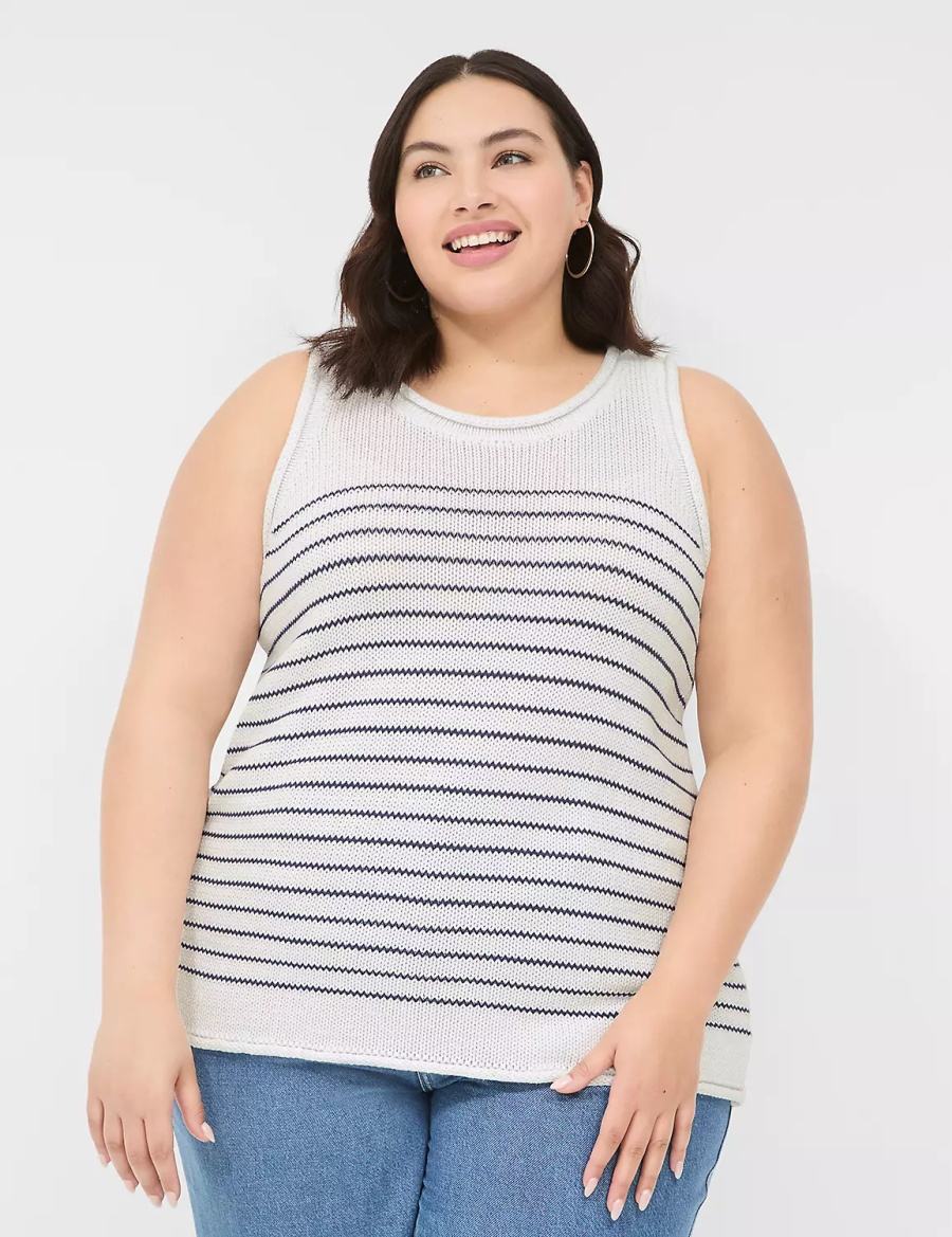 Women Lane Bryant Striped Tank Top White | PGC4942IW