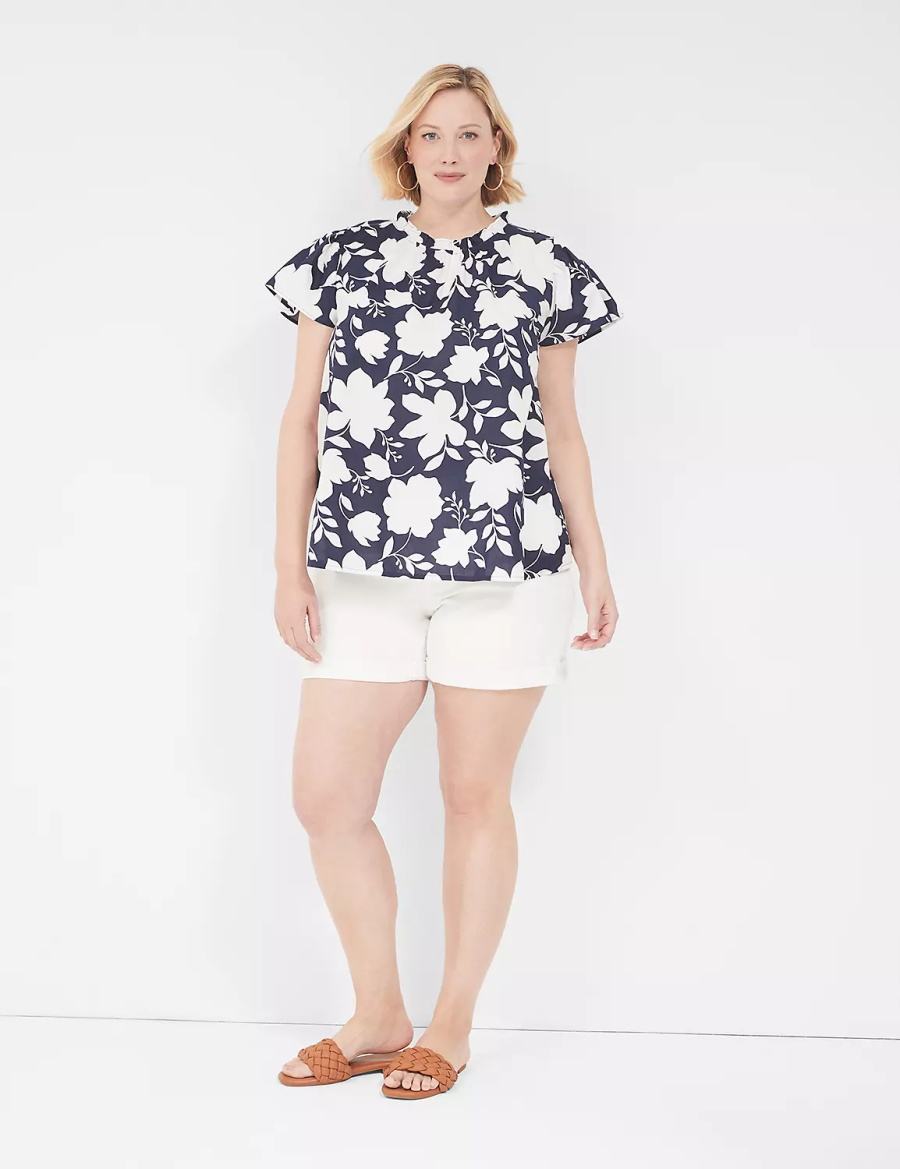 Women Lane Bryant Subtle Swing Cap-Sleeve Woven & Knit Top T Shirts Navy White | ZGZ2412BX