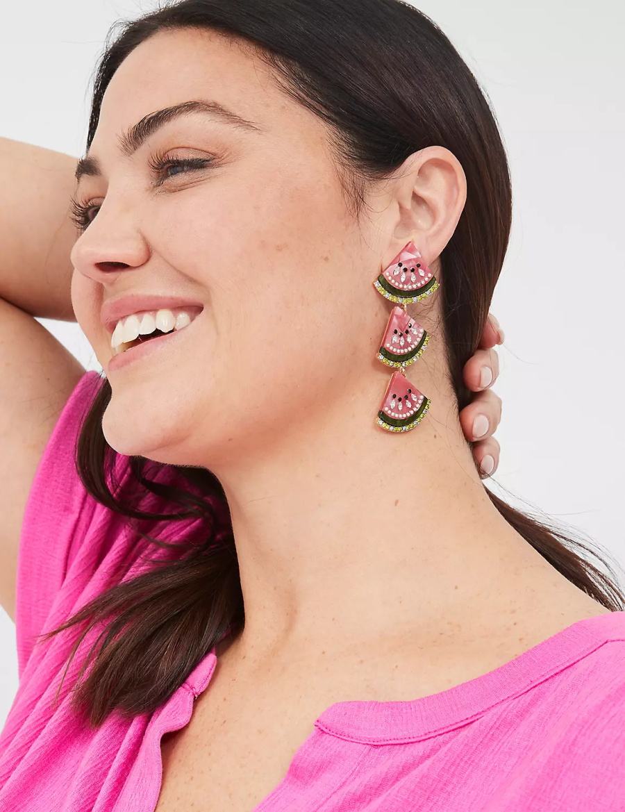 Women Lane Bryant Summer Whimsy Watermelon Statement Drop Earrings Gold | GEJ2526UE