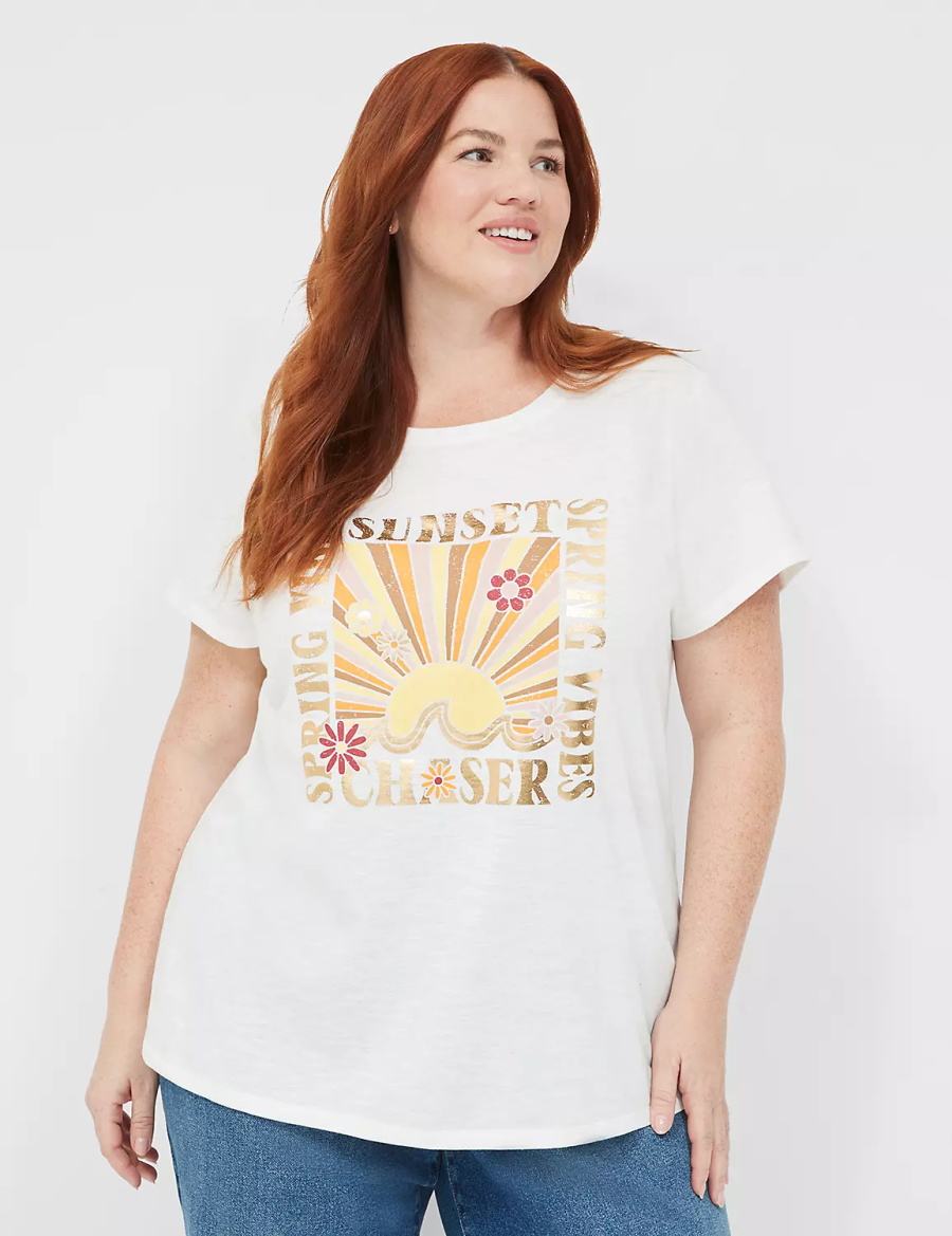 Women Lane Bryant Sunset Chaser Graphic Tee T Shirts White Rose | BBT5051TT