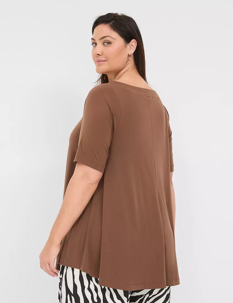 Women Lane Bryant Swing Boatneck Top T Shirts Brown | HSE5410TY