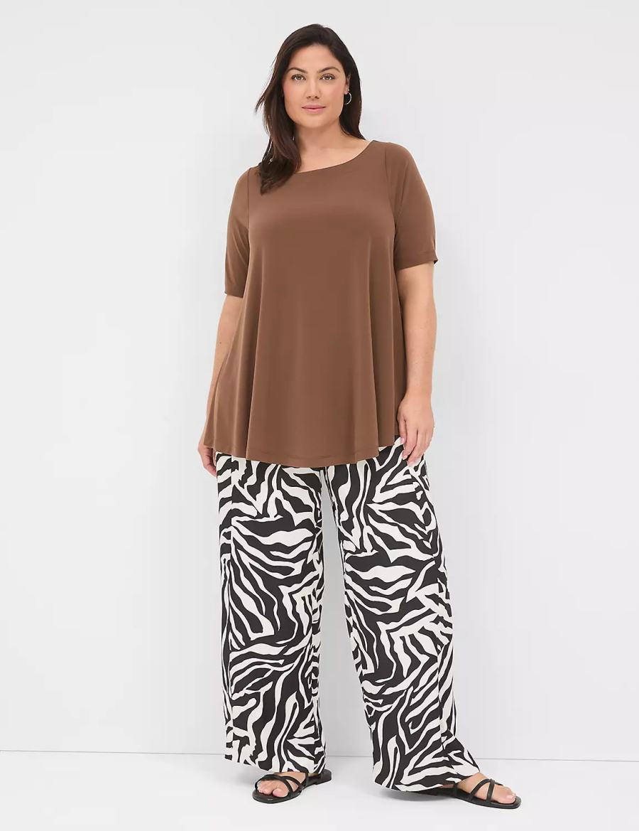 Women Lane Bryant Swing Boatneck Top T Shirts Brown | HSE5410TY