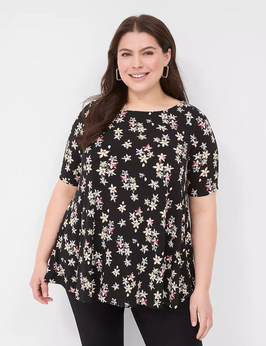 Women Lane Bryant Swing Boatneck Top T Shirts Black | CAW49100TQ