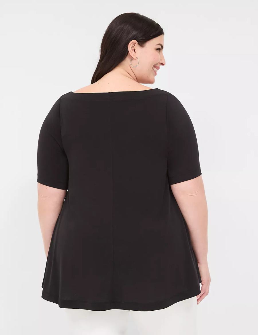 Women Lane Bryant Swing Boatneck Top T Shirts Black | PDX8865DL