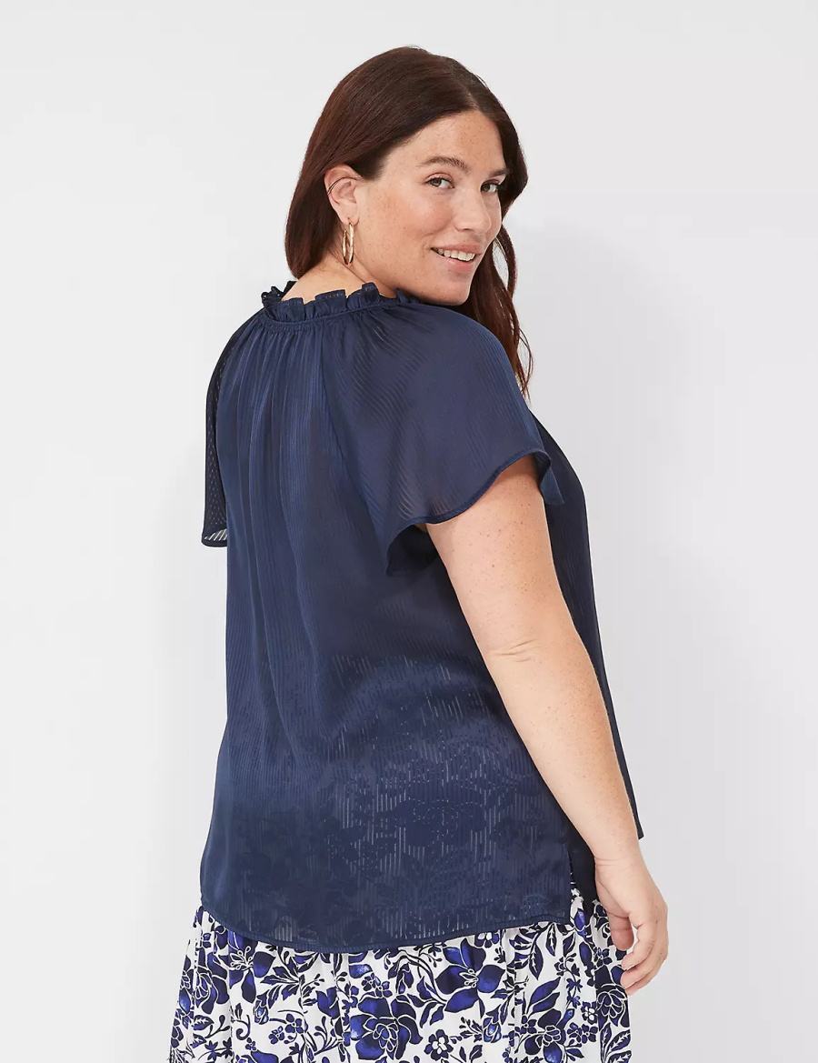 Women Lane Bryant Swing Cap-Sleeve Tie-Front Blouse Blue | ODV93100CJ