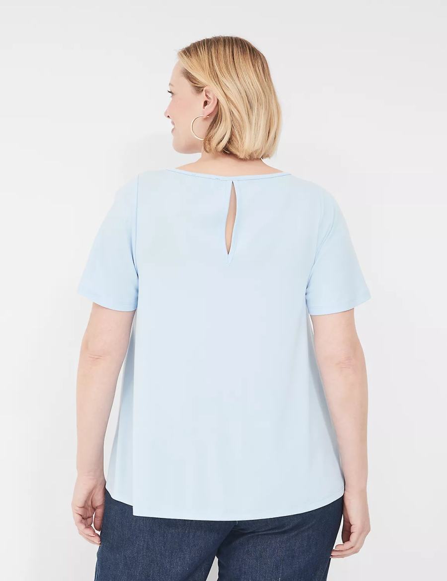 Women Lane Bryant Swing Flutter-Sleeve Smocked-Yoke Top T Shirts Blue | OOR3428XT