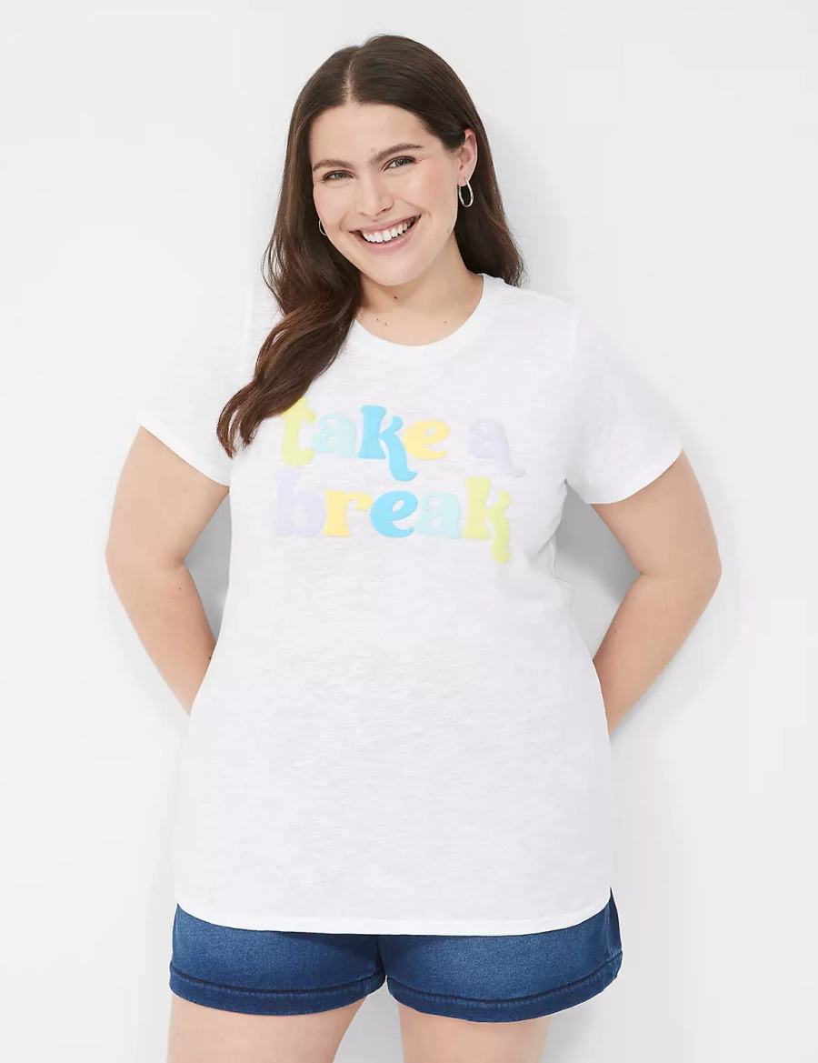 Women Lane Bryant Take a Break Graphic Tee T Shirts White | UFH3273PS