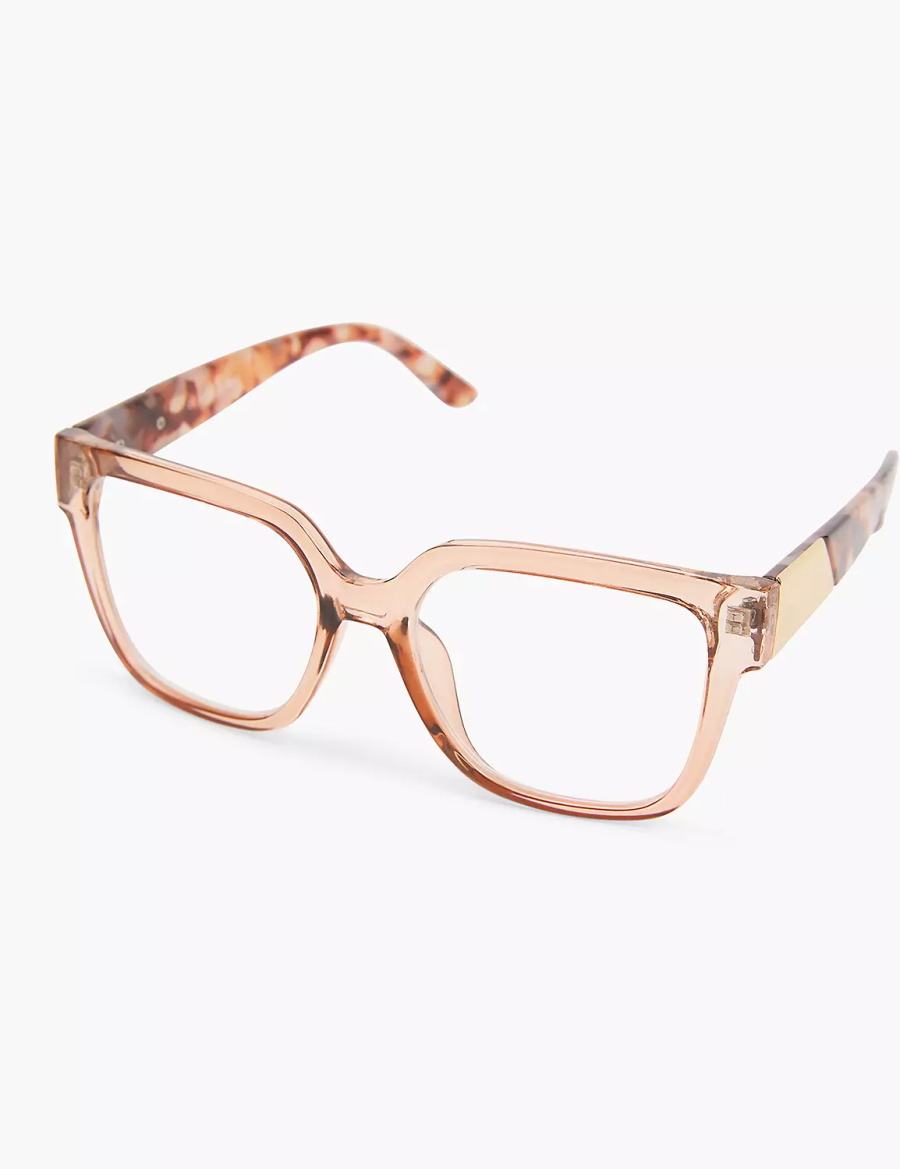 Women Lane Bryant Tan Crystal & Tortoiseshell Print Cateye Reading Glasses Beige | IAM751BE