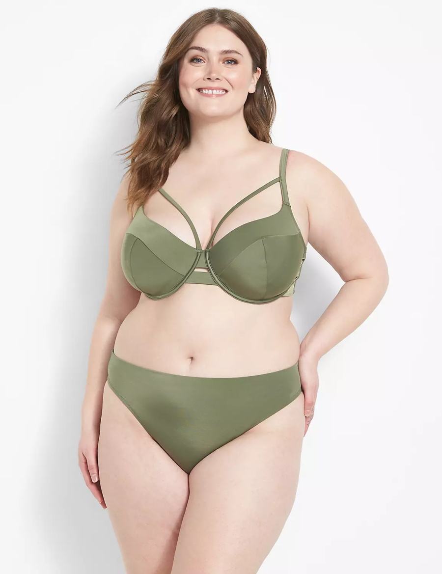 Women Lane Bryant Tanga Swim Briefs Dark Green | FNB6935RV